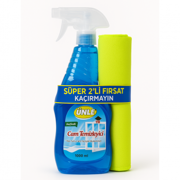Ünle Cam Temizleyici 1000 ml + 40*40 Baklava Desen Cam Bezi